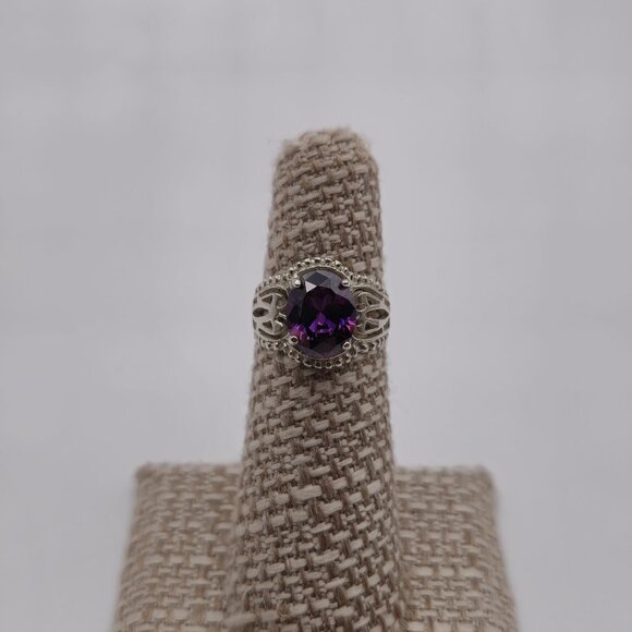 Size 5.25 Sterling Silver Fancy Purple Cubic Zirconia Petite Ring A3224 - Picture 1 of 9
